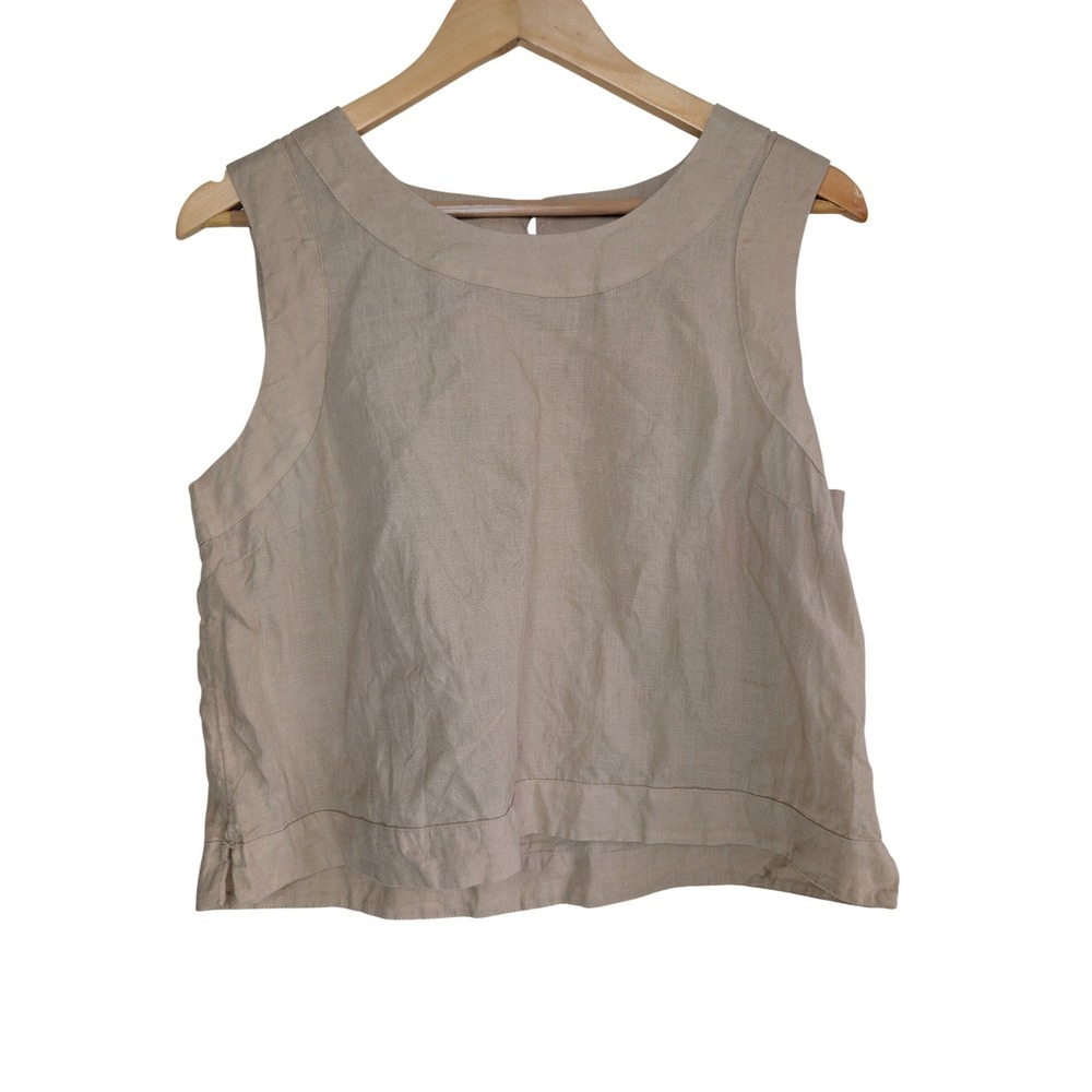 Haven Well Within Linen Sleeveless Shell Top Womens M Beige Crop Boxy Coastal